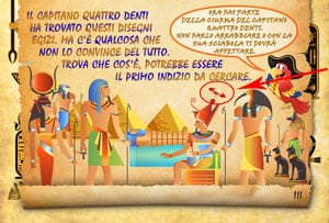 indovinelli per caccia al tesoro in giardino. L'ombrellone si trova sopra la testa dell'egizio