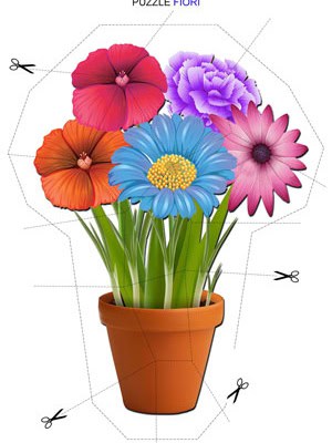 indovinelli per caccia al tesoro in giardino per bambini sotto forma di puzzle di ricostruire con soluzione i fiori o un vaso