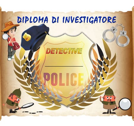 Diploma di investigatore per i giochi per bambini a tema indagine poliziesca